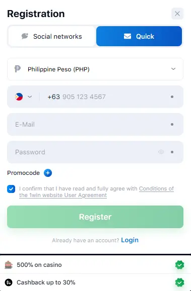 1win registration