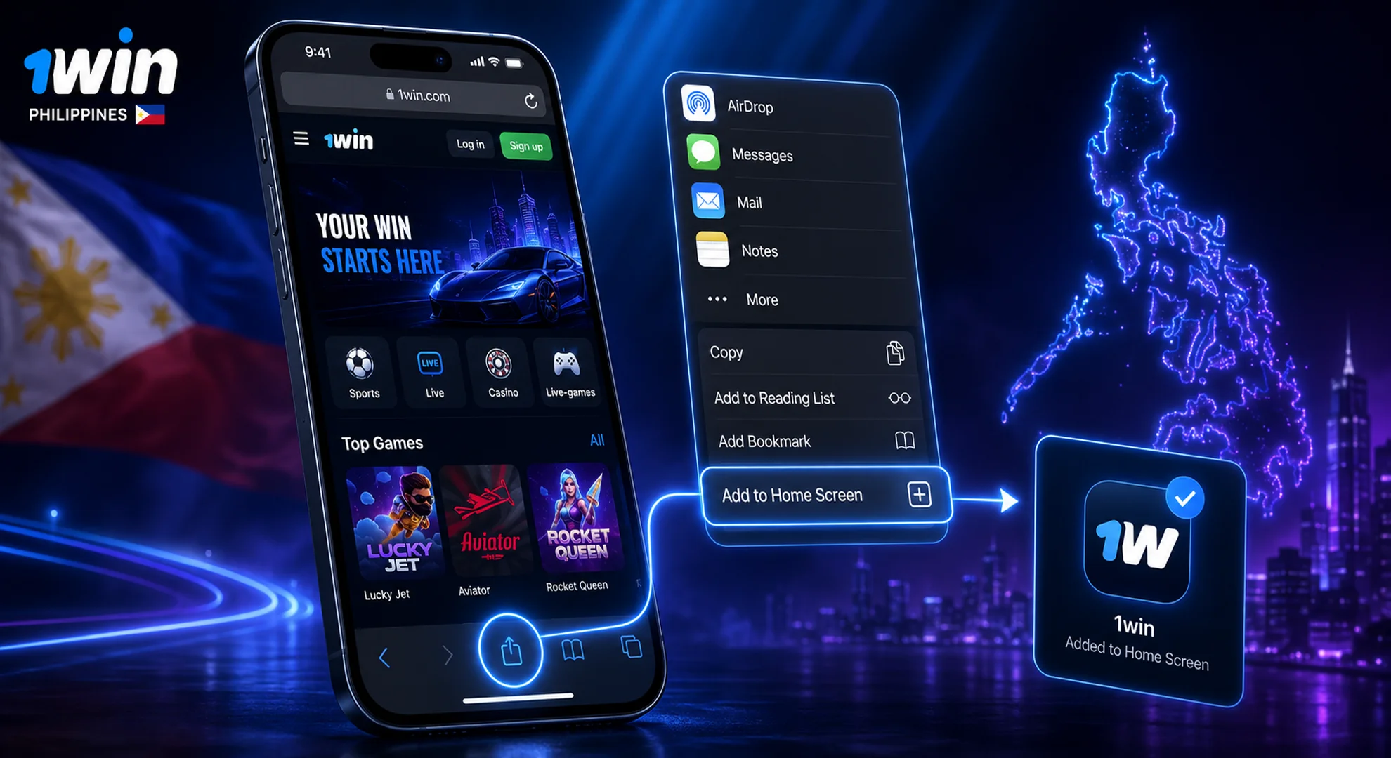 1win App iOS Philippines iPhone Safari Setup Guide