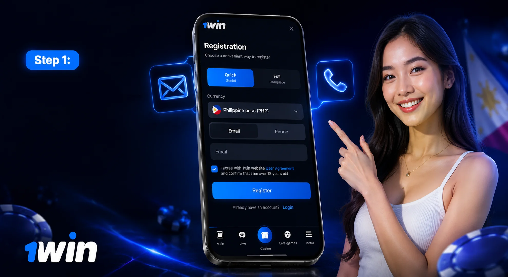 1win PH Quick Registration and Contact Information Step Philippines