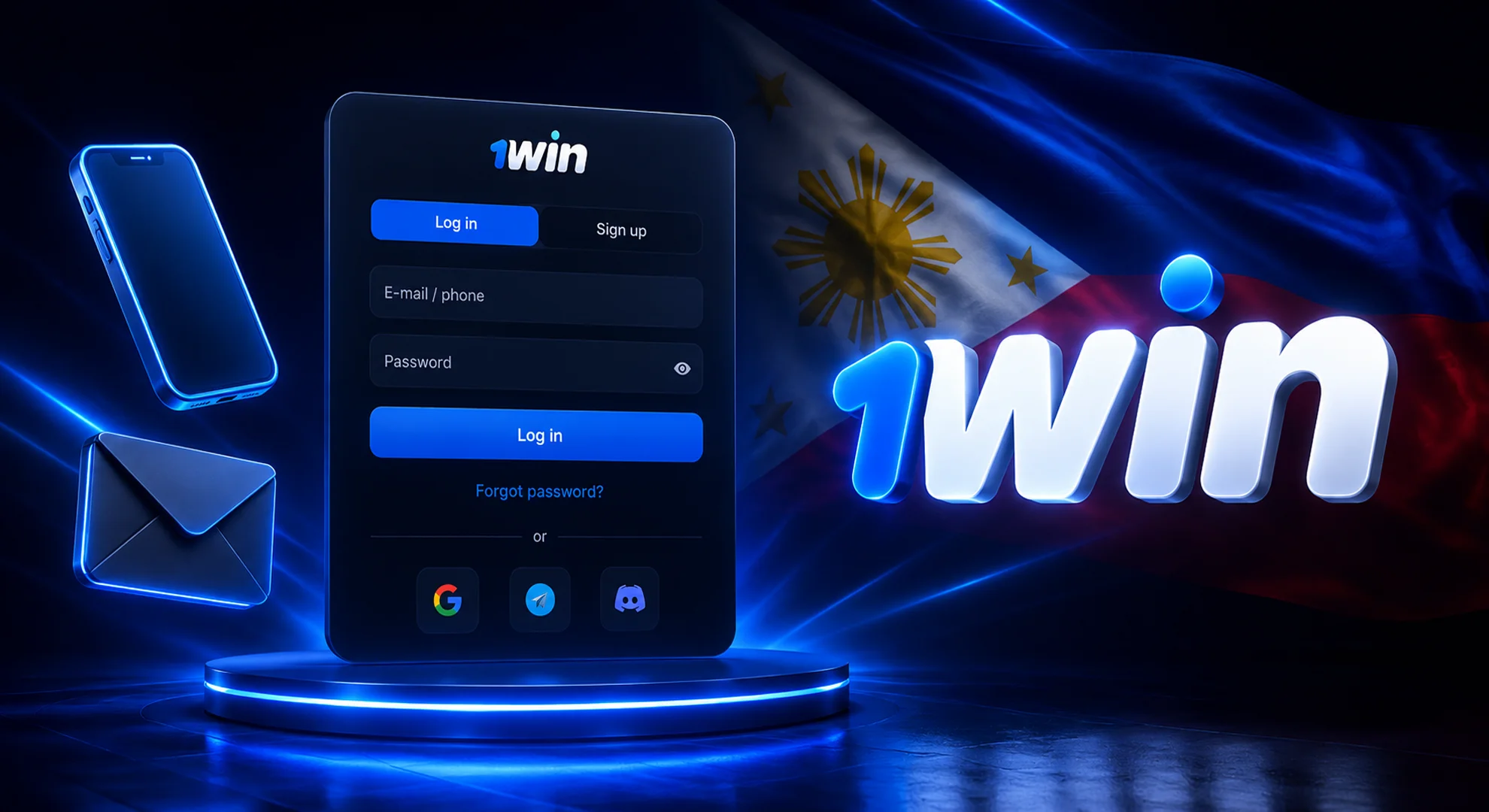 1win official standard login form interface with email and phone options